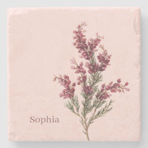 Burgundy Flowers Personalized Stone Coaster