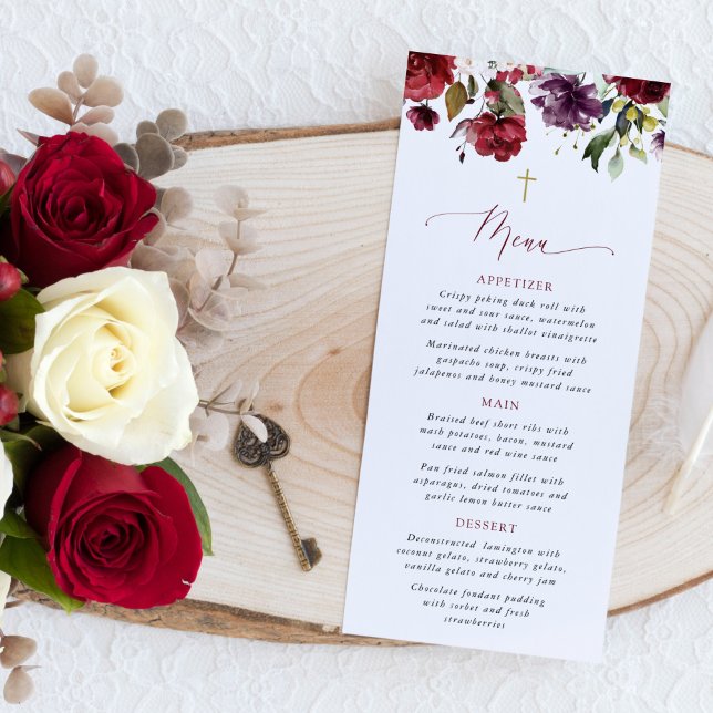 Burgundy Flowers, Pink Flowers, Baptism Menu (Créateur téléchargé)