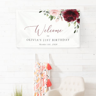 Burgundy Flowers, Pink Flowers, Birthday Welcome Banner