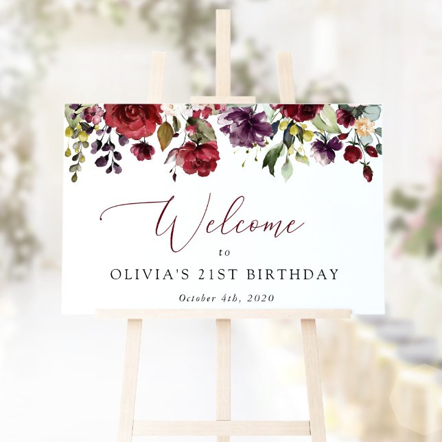 Burgundy Flowers, Pink Flowers, Birthday Welcome Poster (Creator Uploaded)