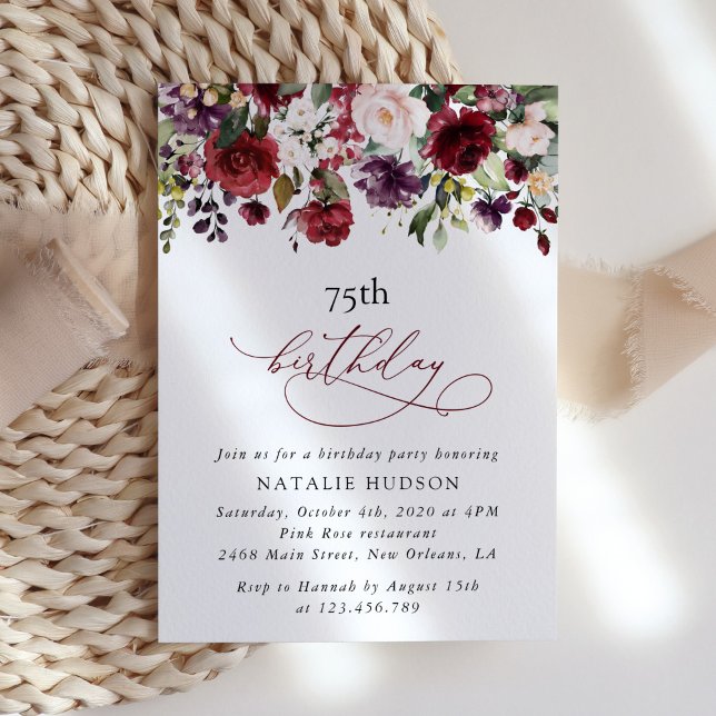 Burgundy Flowers, Pink Flowers, Boho, Birthday Invitation (Creator Uploaded)