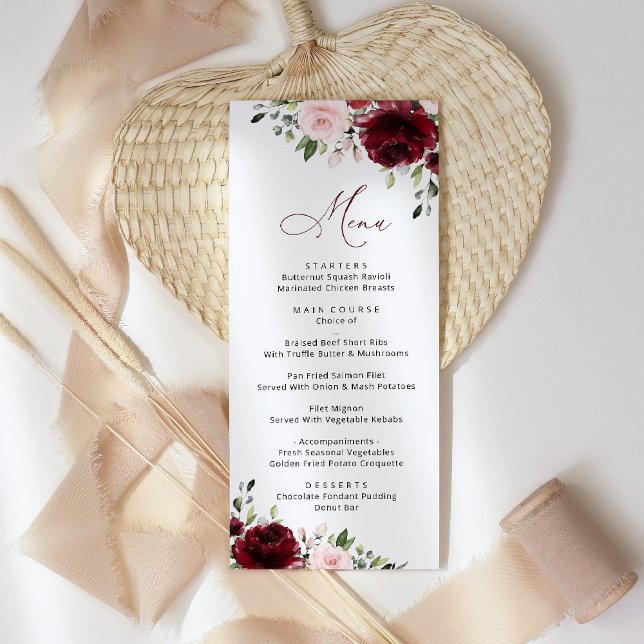 Burgundy Flowers, Pink Flowers, Boho, Wedding Menu (Creator Uploaded)