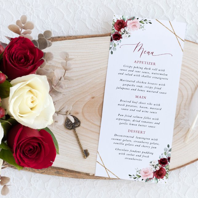 Burgundy Flowers, Pink Flowers, Bridal Shower Menu (Créateur téléchargé)