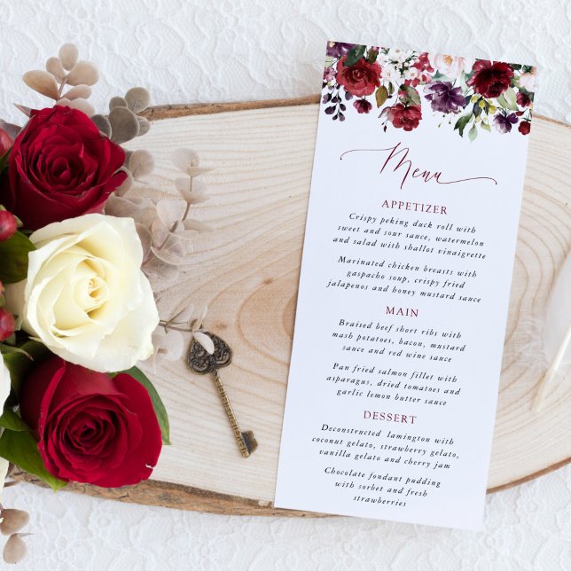Burgundy Flowers, Pink Flowers, Bridal Shower Menu (Creator Uploaded)