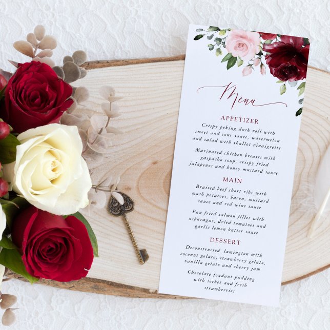 Burgundy Flowers, Pink Flowers, Bridal Shower Menu (Créateur téléchargé)