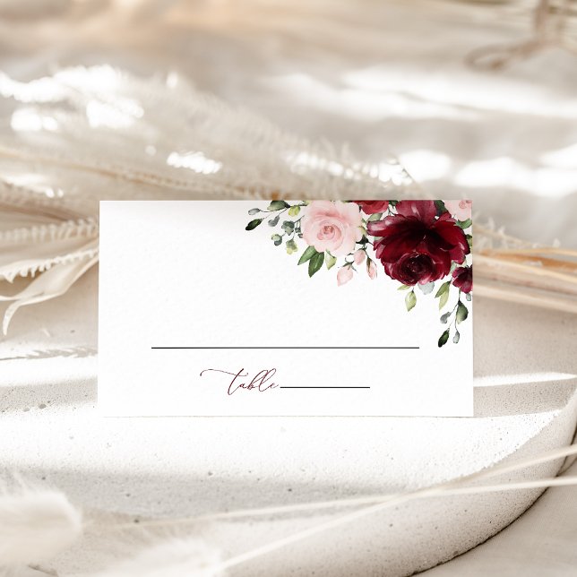 Burgundy Flowers, Pink Flowers, Bridal Shower Place Card (Creator Uploaded)