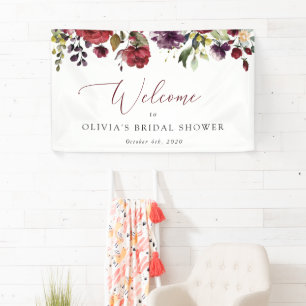Burgundy Flowers, Pink Flowers, Bridal Welcome Banner