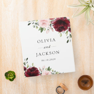 Burgundy Flowers, Pink Flowers, Greenery, Wedding Binder