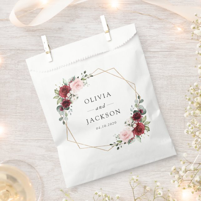 Burgundy Flowers, Pink Flowers, Greenery, Wedding Favour Bag (Clipped)
