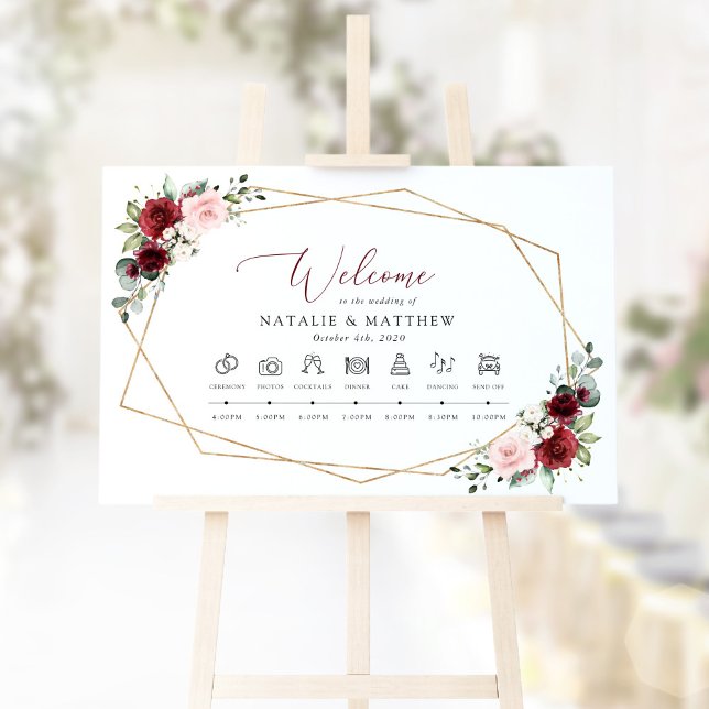 Burgundy Flowers, Pink Flowers, Wedding Timeline Poster (Creator Uploaded)