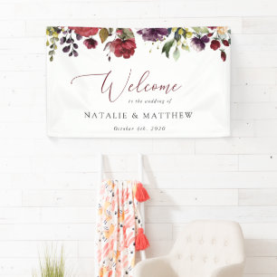 Burgundy Flowers, Pink Flowers, Wedding Welcome Banner