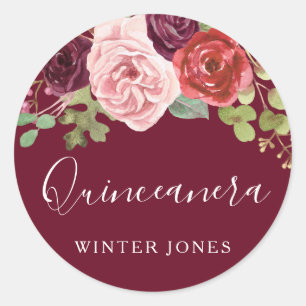 Burgundy Flowers Quinceanera Party Favour Seal
