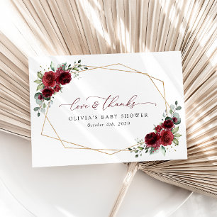 Burgundy Flowers, Red Flowers, Baby Shower Thank You Card