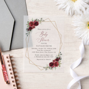 Burgundy Flowers, Red Flowers, Baby Shower Vellum Invitations