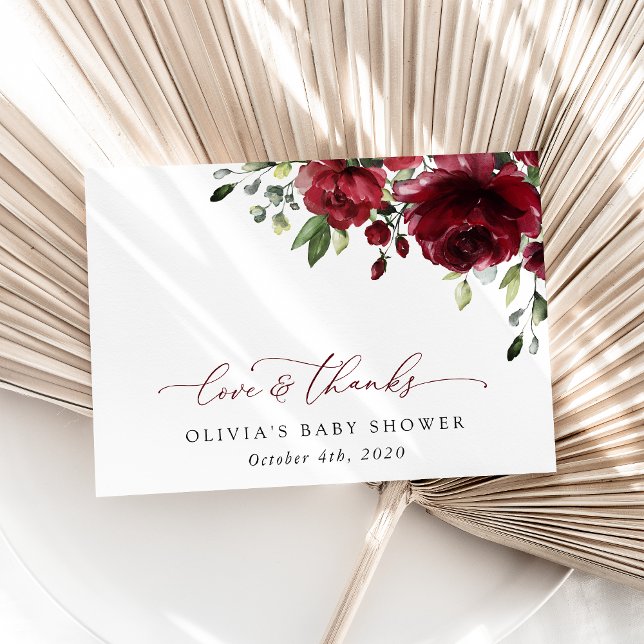 Burgundy Flowers, Red Flowers, Boho, Baby Shower Thank You Card (Creator Uploaded)
