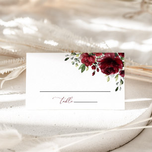 Burgundy Flowers, Red Flowers, Boho, Bridal Shower Place Card