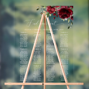 Burgundy Flowers, Red Flowers, Boho, Seating Chart