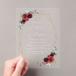 Burgundy Flowers, Red Flowers, Boho, Sweet 16 Acrylic Invitations<br><div class="desc">Invite friends and family in style and set the tone for your special day with this charming birthday invitation. Design features burgundy watercolor flowers,  greenery and gold frame.</div>