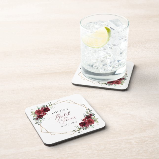 Burgundy Flowers, Red Flowers, Bridal Shower Coaster (Right Side)
