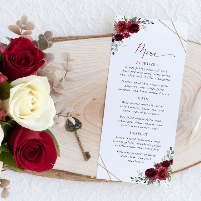 Burgundy Flowers, Red Flowers, Bridal Shower Menu (Créateur téléchargé)