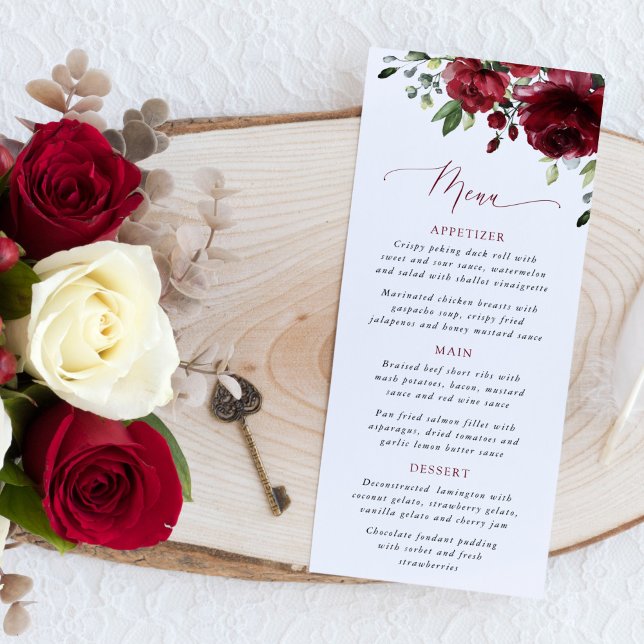 Burgundy Flowers, Red Flowers, Bridal Shower Menu (Créateur téléchargé)