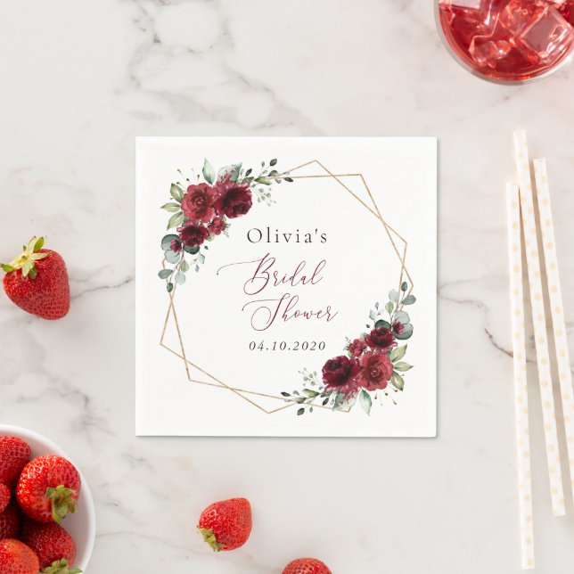 Burgundy Flowers, Red Flowers, Bridal Shower Napkin (Insitu)