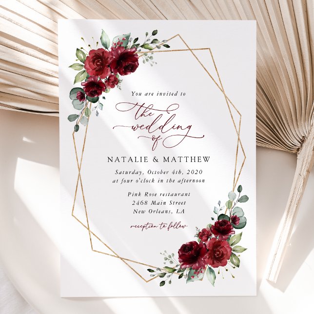 Burgundy Flowers, Red Flowers, Floral Wedding Invitation (Creator Uploaded)