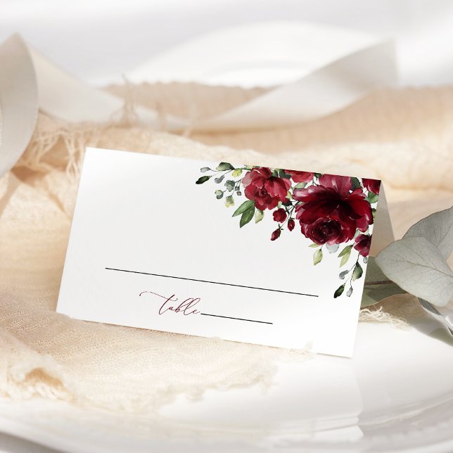 Burgundy Flowers, Red Flowers, Floral Wedding Place Card (Creator Uploaded)