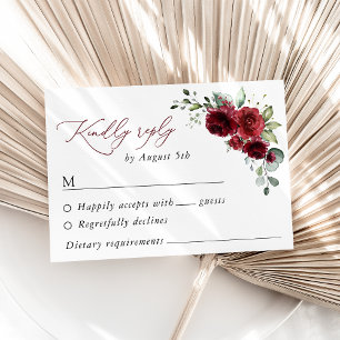 Burgundy Flowers, Red Flowers, Floral Wedding RSVP Card