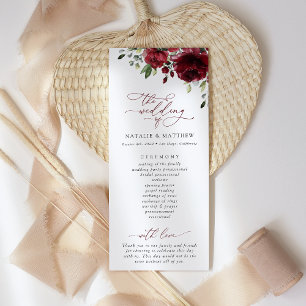 Burgundy Flowers, Red Flowers, Wedding Program