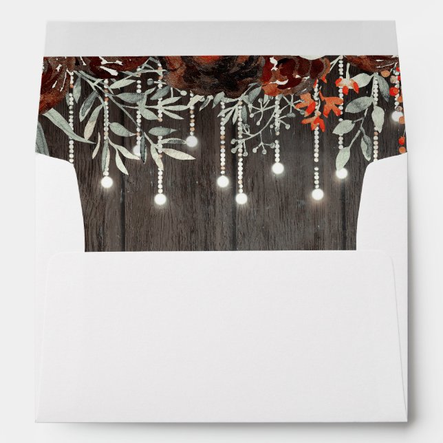 Burgundy Flowers Rustic Wood String Lights Envelopes (Back (Bottom))