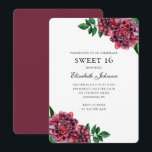 Burgundy flowers sweet 16. Floral 16th birthday Invitation<br><div class="desc">Contact me,  please,  if you need additional items.</div>