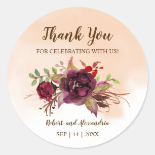  Burgundy Flowers   Thank You for Coming Wedding  Classic Round Sticker