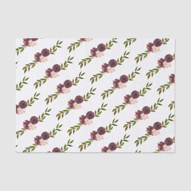 Burgundy Flowers Tissue Paper (Front)