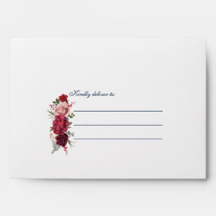 Burgundy Flowers Wedding Script Envelope
