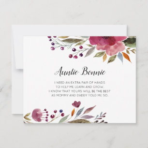 Burgundy Flowers Will You Be My Godmother Proposal Invitation
