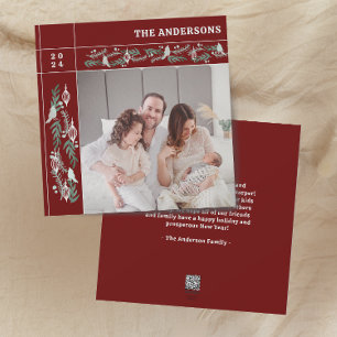 Burgundy Foliage Garland Photo Message Holiday Card
