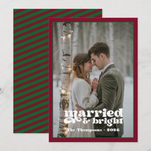Burgundy & Forest Green Newlyweds Christmas Holiday Card