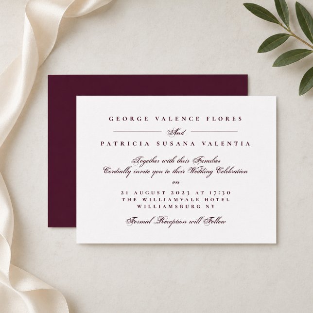 Burgundy Formal Script Wedding Invitation (Creator Uploaded)