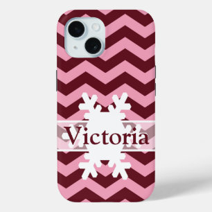 Burgundy Frosted Orchid Chevrons with Snowflake iPhone 15 Case