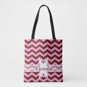 Burgundy Frosted Orchid Chevrons with Snowflake Tote Bag