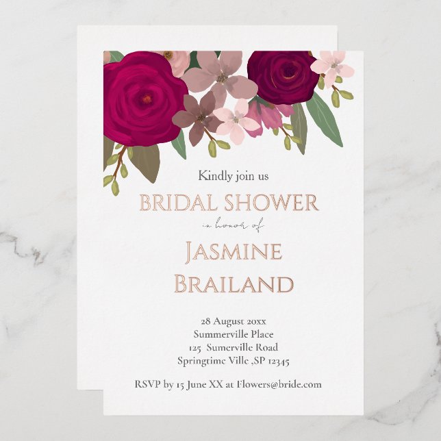 Burgundy Garden Flowers Bridal Shower  (Front/Back)