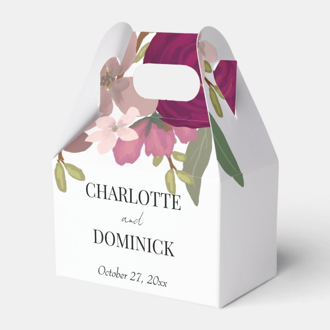 Burgundy Garden Flowers Wedding  Favor Box (Front Side)