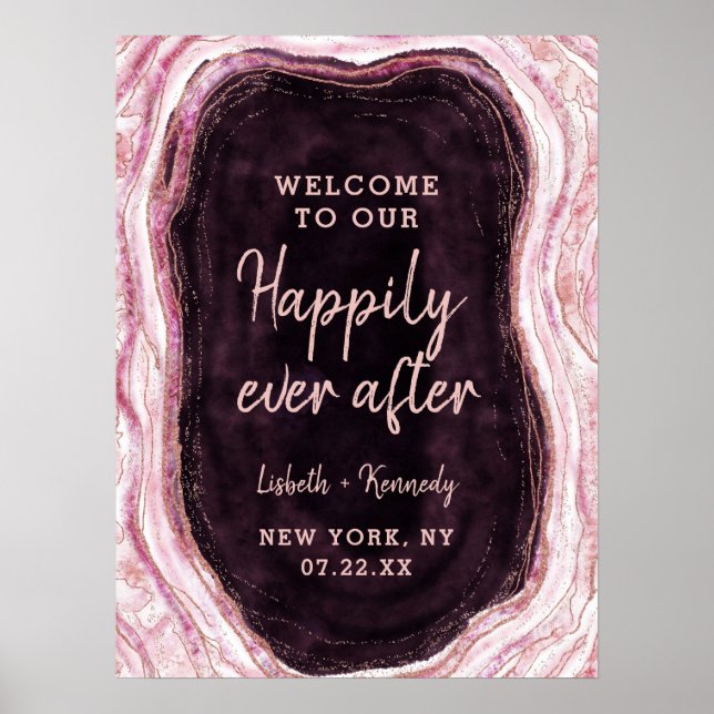 Burgundy Geode Happily Ever After Reception Sign (Front)