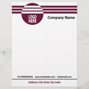 Burgundy geometric stripes with logo and QR code Letterhead