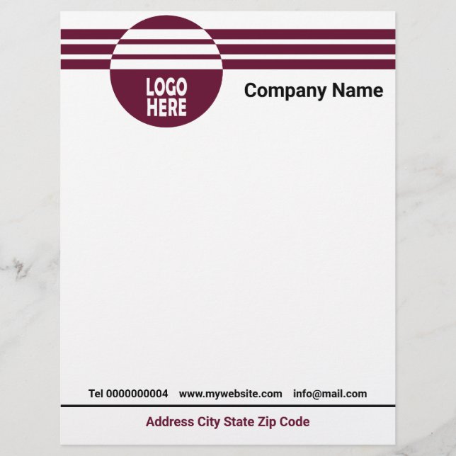 Burgundy geometric stripes with logo and QR code Letterhead (Front)