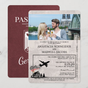 Burgundy Germany Passport Wedding Invitation