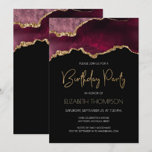 Burgundy Gilded Agate Geode Any Year Birthday Invitation