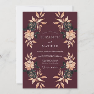 Burgundy Gilded Autumnal Wedding Invitation