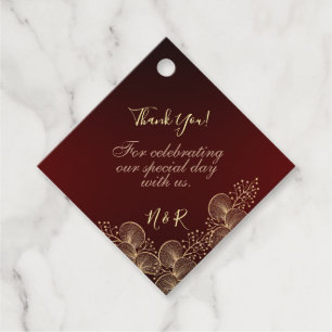 Burgundy & Gilded Floral Elegant Wedding Favour Tags